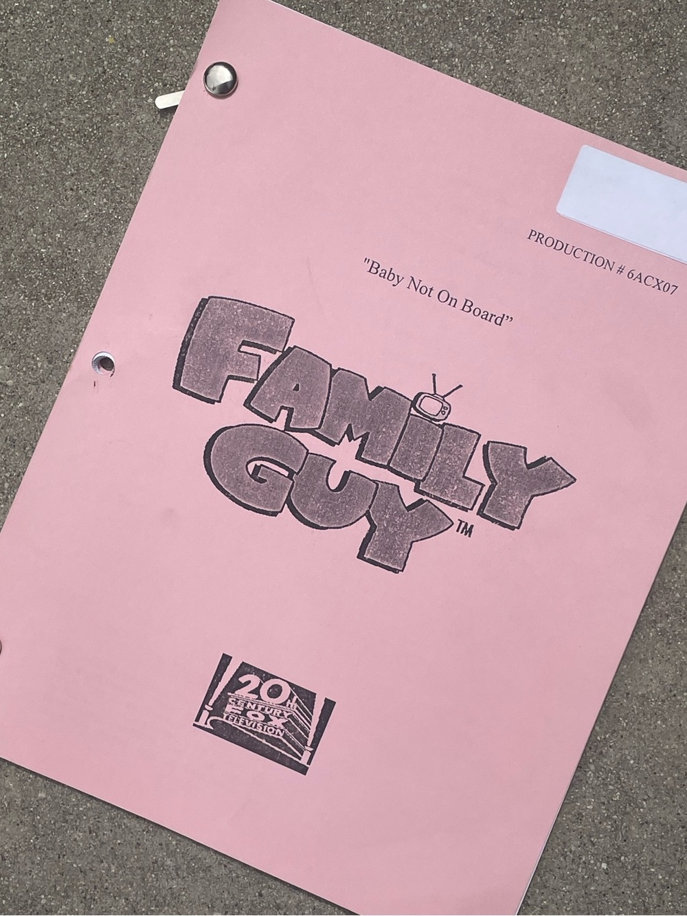 Family Guy 2004 Production Used Table Draft Script Baby Not On Board HOME ALONE!
